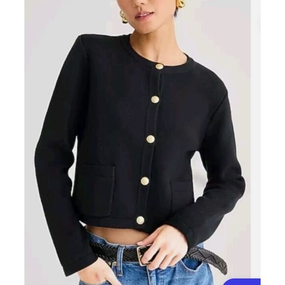 J.Crew Emilie Sweater Lady Jacket in Black Cotton Knit Cardigan M - Picture 1 of 5